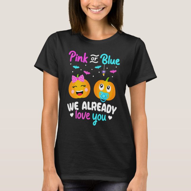 Camiseta Gender Reveal Halloween Pregnancy Announcement Pin (Frente)