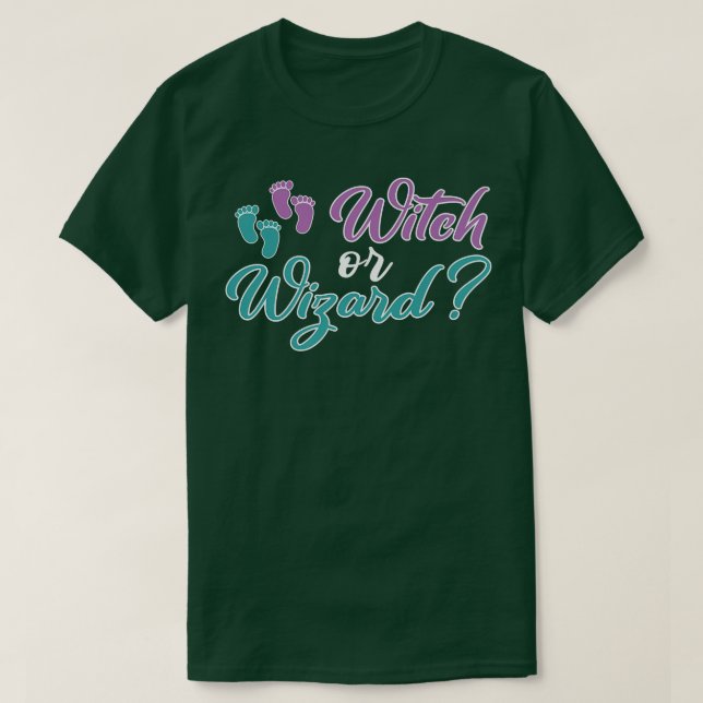 Camiseta Gender Reveal Halloween Witch Or Wizard  (Frente do Design)