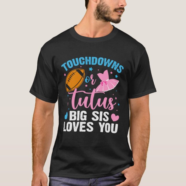 Camiseta Gender Reveal Touchdowns or Tutus Big Sister Match (Frente)