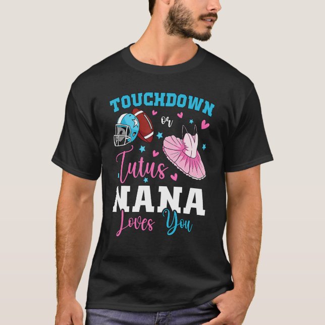 Camiseta Gender reveal touchdowns or tutus nana matching ba (Frente)