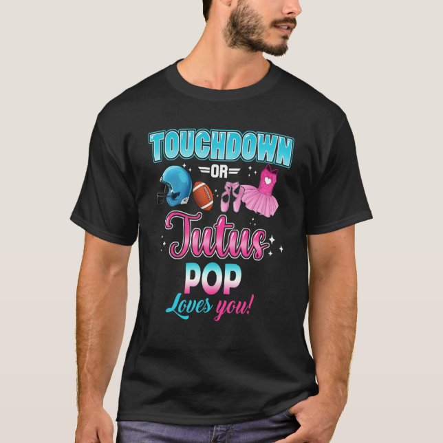 Camiseta Gender Reveal Touchdowns Or Tutus Pop Matching Bab (Frente)