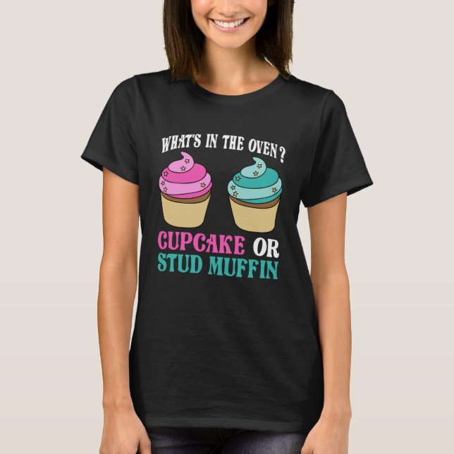Camiseta Gender Reveal What s In The Oven Cupcake or Stud M (Frente)