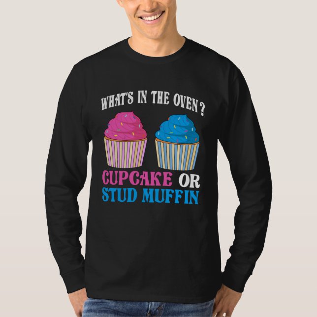 Camiseta Gender Reveal What's In The Oven Cupcake or Stud M (Frente)