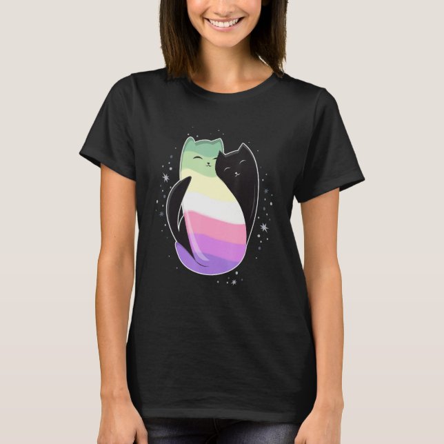 Camiseta Genderfae Cat Flag Nonbinary Transgender LGBT Blac (Frente)