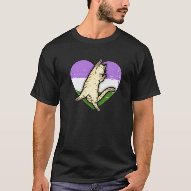 Camiseta Genderqueer Cat Pride Genderqueer Flag (Frente)