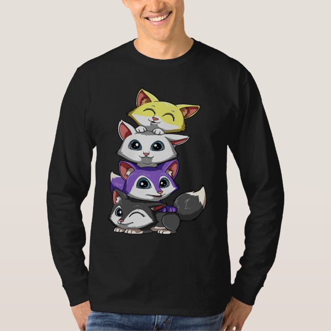 Camiseta Genderqueer Nonbinary Pride LGBTQ Foxes (Frente)