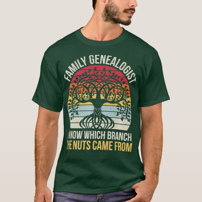 Camiseta Genealogista da família Eu sei que ramo dos loucos (Frente)