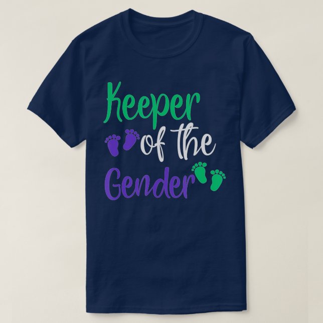 Camiseta Gênero Revela Roxo e Detentor Verde de Gênero (Frente do Design)
