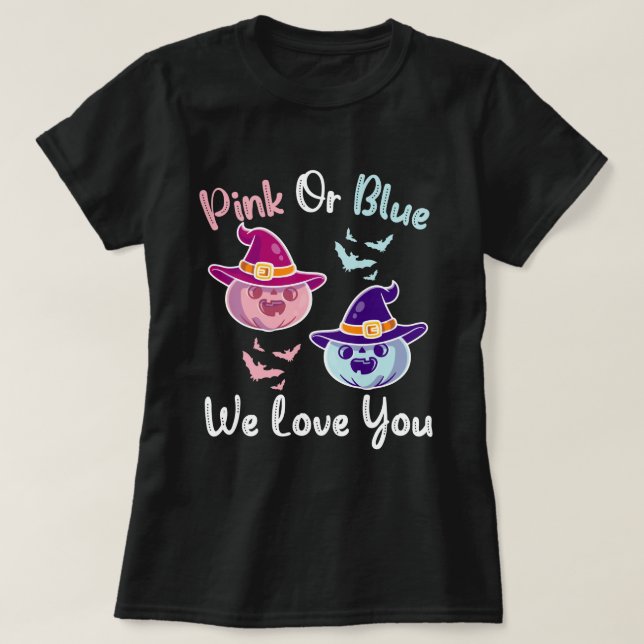 Camiseta Gênero Revelação Queda Tema do Dia das Bruxas - Ab (Frente do Design)