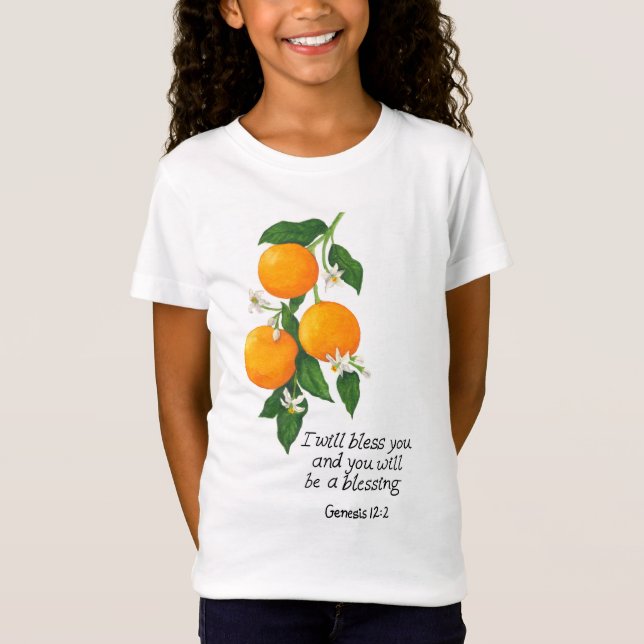 Camiseta Gênesis da Fruta laranja 12:2 (Frente)