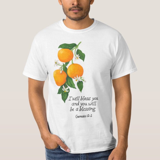 Camiseta Gênesis da Fruta laranja 12:2 (Frente)