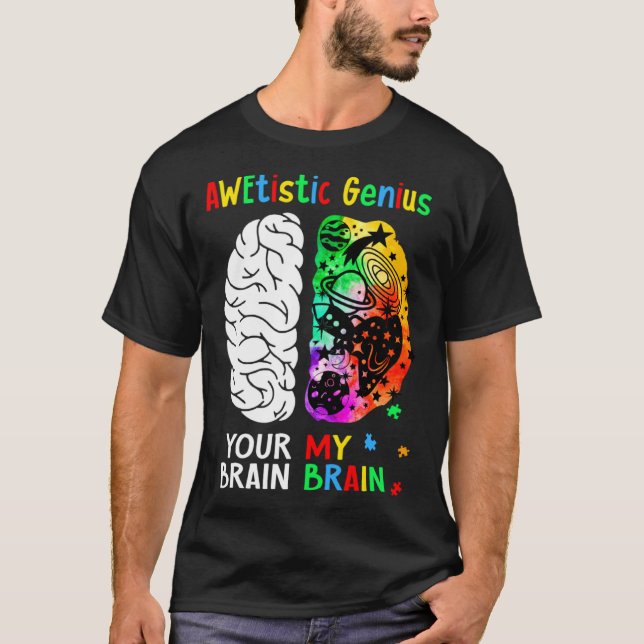 Camiseta Gênio Awetístico do Cérebro Peça do Quebra-cabeça  (Frente)