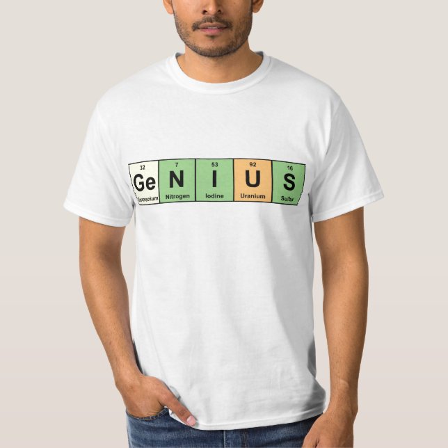 Camiseta Gênio - mesa periódica de produtos dos elementos (Frente)
