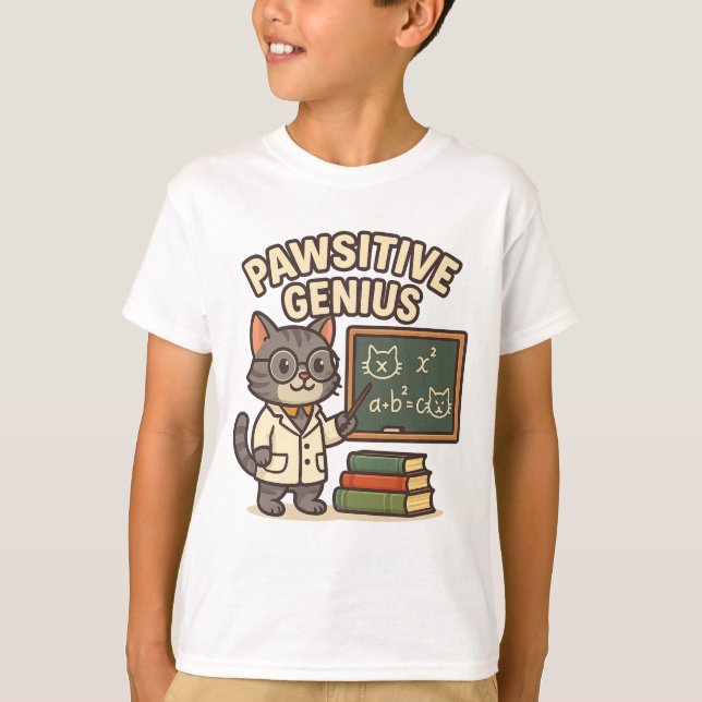 Camiseta Gênio Pawsitivo - Professor Cat (Frente)