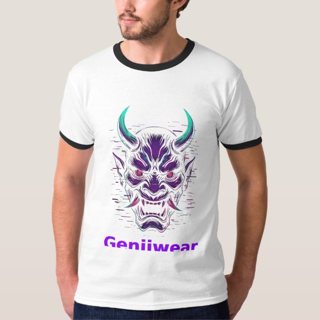Camiseta Genjiwear Cyber Oni Mask Tee – Futuristic Asian De (Frente)