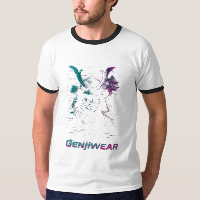 Camiseta Genjiwear Digital Samurai – Neon Temple Cyber Warr (Frente)