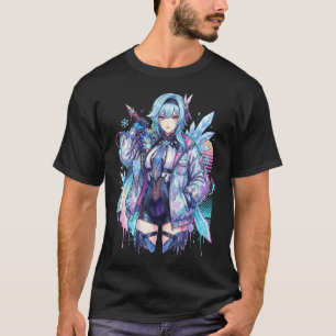 Camiseta Genshin Impact Eula Vaporwave Estética Neon Synth