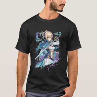 Camiseta Genshin Impact Jean Branco Azul Outfit Devoção Fav