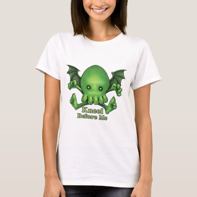 Camiseta Genuflexão bonito de Cthulhu Chibi antes de mim (Frente)