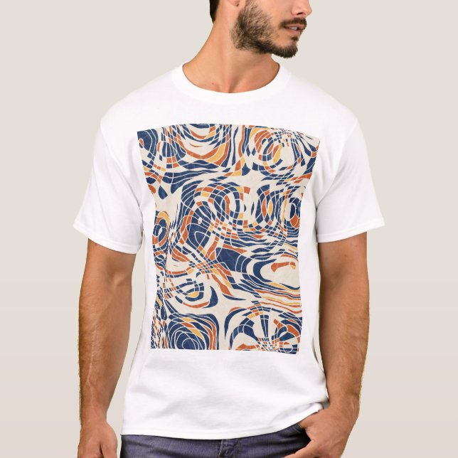 Camiseta geo de linha abstrato, padrão topográfico sem cost (Frente)