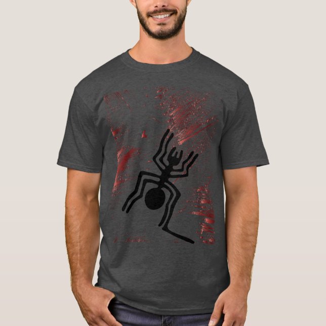 Camiseta Geoglifos das Linhas Nazcas - Aranha Negra Antiga (Frente)