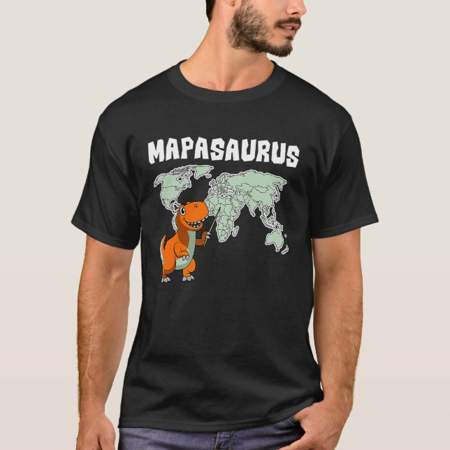 Camiseta Geógrafo do Mundo Mapa Rex Dinossaur (Frente)