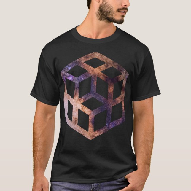Camiseta Geometria Astro da Grade de Cubo Espacial (Frente)
