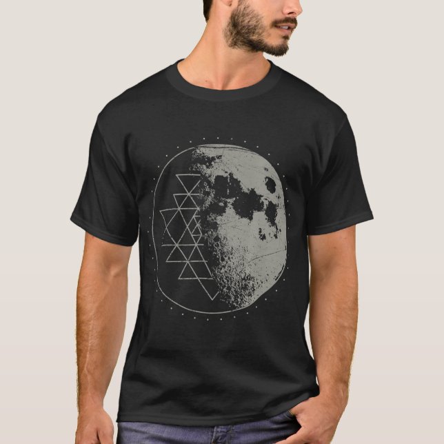 Camiseta Geometria Sagrada do Sri Yantra Moon Psicedélico (Frente)