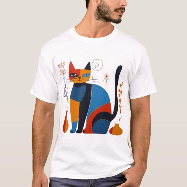 Camiseta Geometric Cat T-Shirt – Stylish Artistic Design fo (Frente)