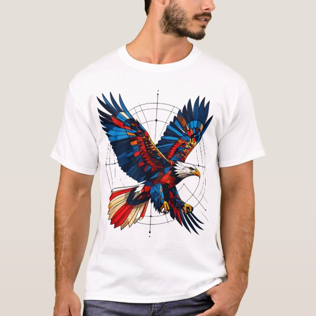 Camiseta Geometric Eagle – Mosaic Flight with Symbolic Prec (Frente)