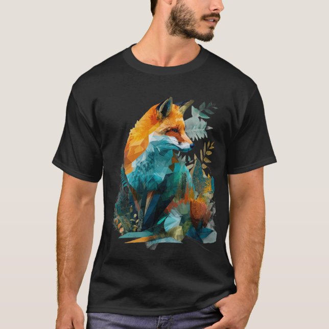 Camiseta Geometric Fox with Botanical Background (Frente)