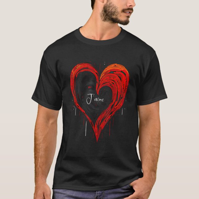 Camiseta Geometric Heart in Light Black and Red (Frente)