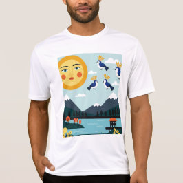 Camiseta Geometric illustration depicting Birds hanging in 