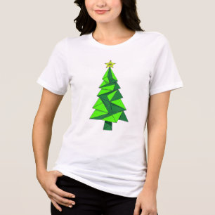 Camiseta Geométrica de Árvore de Natal em Origami