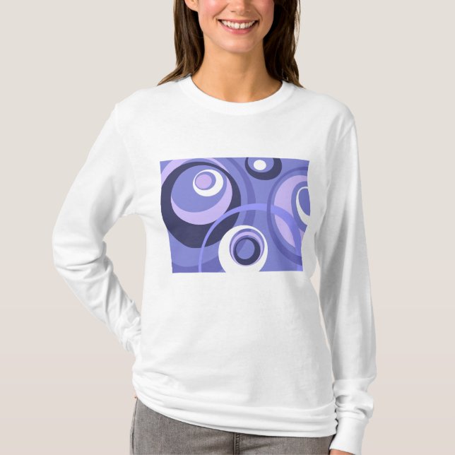 Camiseta Geométrico de Meados do Século Círculos Roxos Abst (Frente)