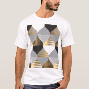 Camiseta Geométrico do luxo: preto, padrão dourado