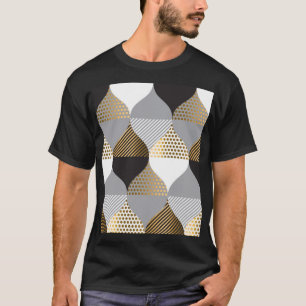 Camiseta Geométrico do luxo: preto, padrão dourado