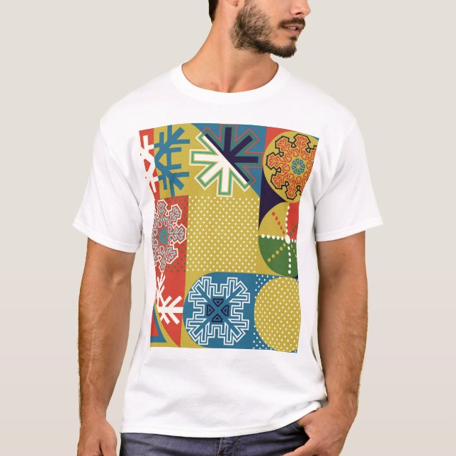 Camiseta Geométrico Multicolorido: Fundo do Floco de Neve L (Frente)
