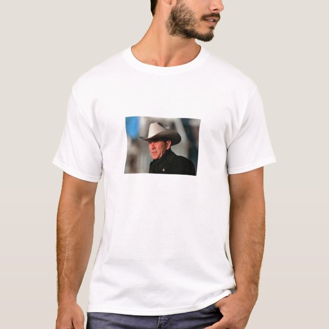 Camiseta George W. Bush - no preto com chapéu de vaqueiro (Frente)