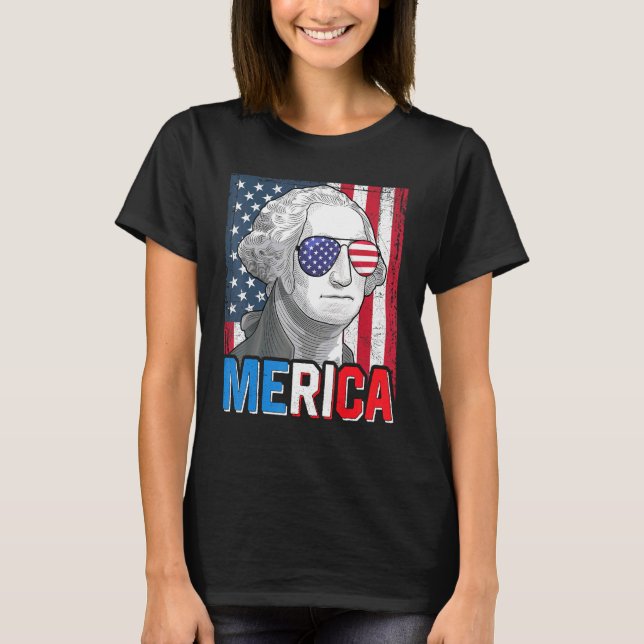 Camiseta George Washington, 4 de julho, Merica Men Women Me (Frente)
