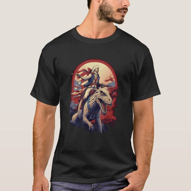 Camiseta George Washington on a Dinosaur on July 4th Indepe (Frente)