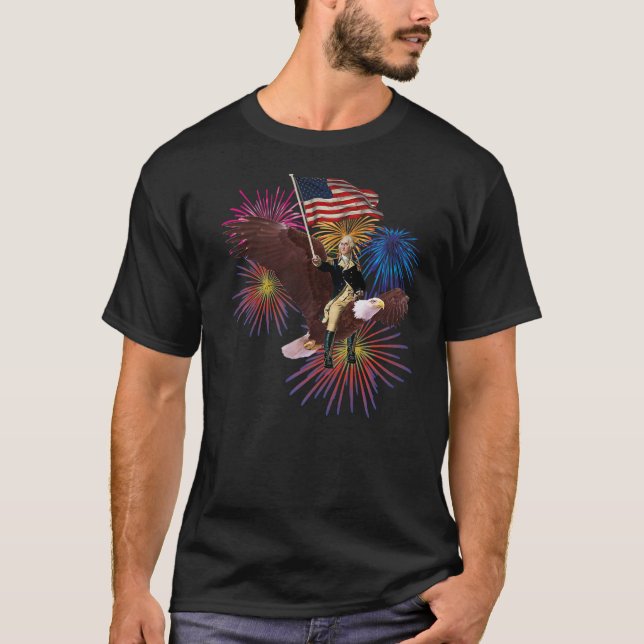 Camiseta George Washington Riding an Eagle with a Flag 4th  (Frente)