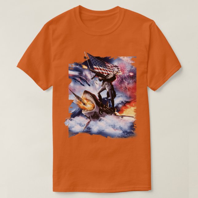 Camiseta George Washington Riding Shark (Frente do Design)