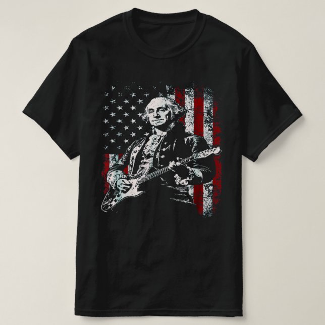 Camiseta George Washington Tocando Guitarra Rock and Roll B (Frente do Design)