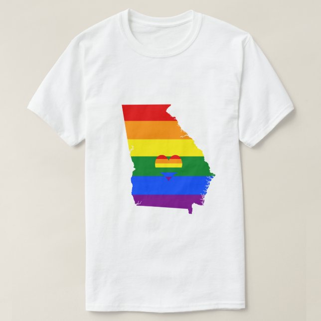 Camiseta Georgia Orgulho gay Rainbow Flag Heart GLBTQ Desig (Frente do Design)