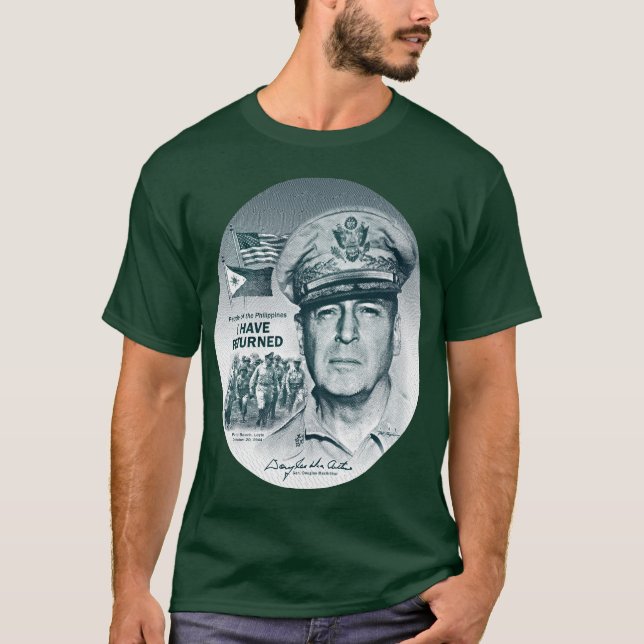 Camiseta Gerador MacArthur Eu retornou (o impressão azul (Frente)