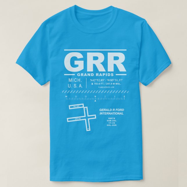 Camiseta Gerald R. Ford Aeroporto Internacional GRR (Frente do Design)