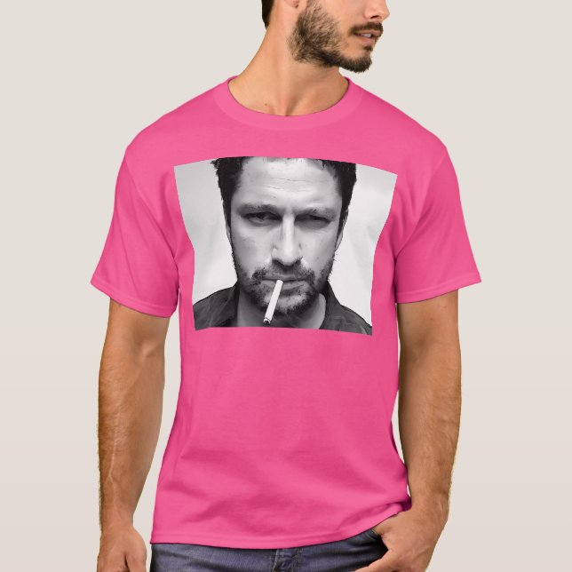 Camiseta Gerard Butler Retrato Branco Preto (Frente)