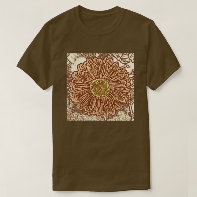 Camiseta Gerbera Daisy Block Impressão - castanho e bronzea (Frente do Design)