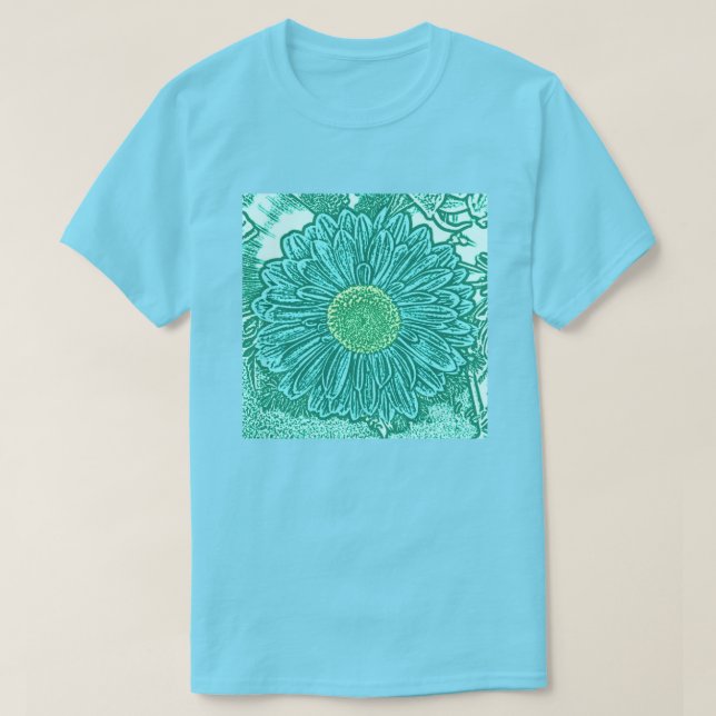 Camiseta Gerbera Daisy Block Impressão - tons de aqua (Frente do Design)